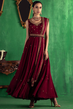 Wine Flat Chiffon Anarkali Set