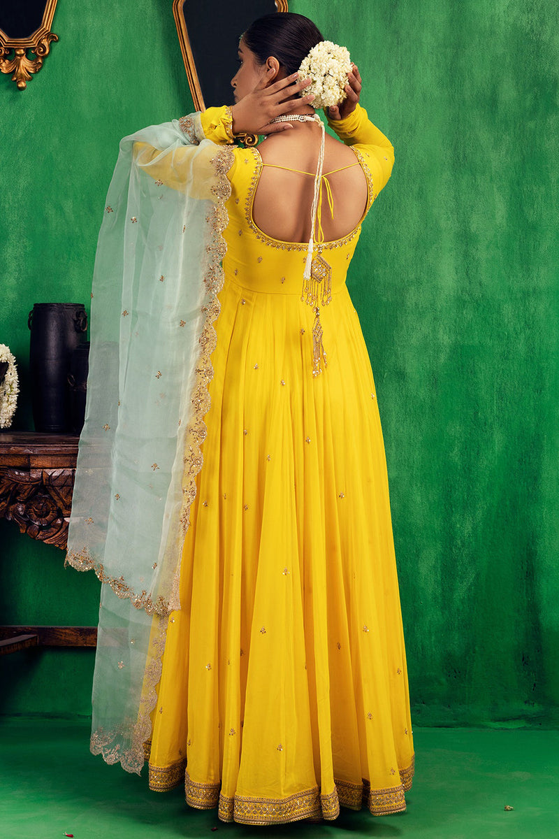 Yellow-Aqua Anarkali Set