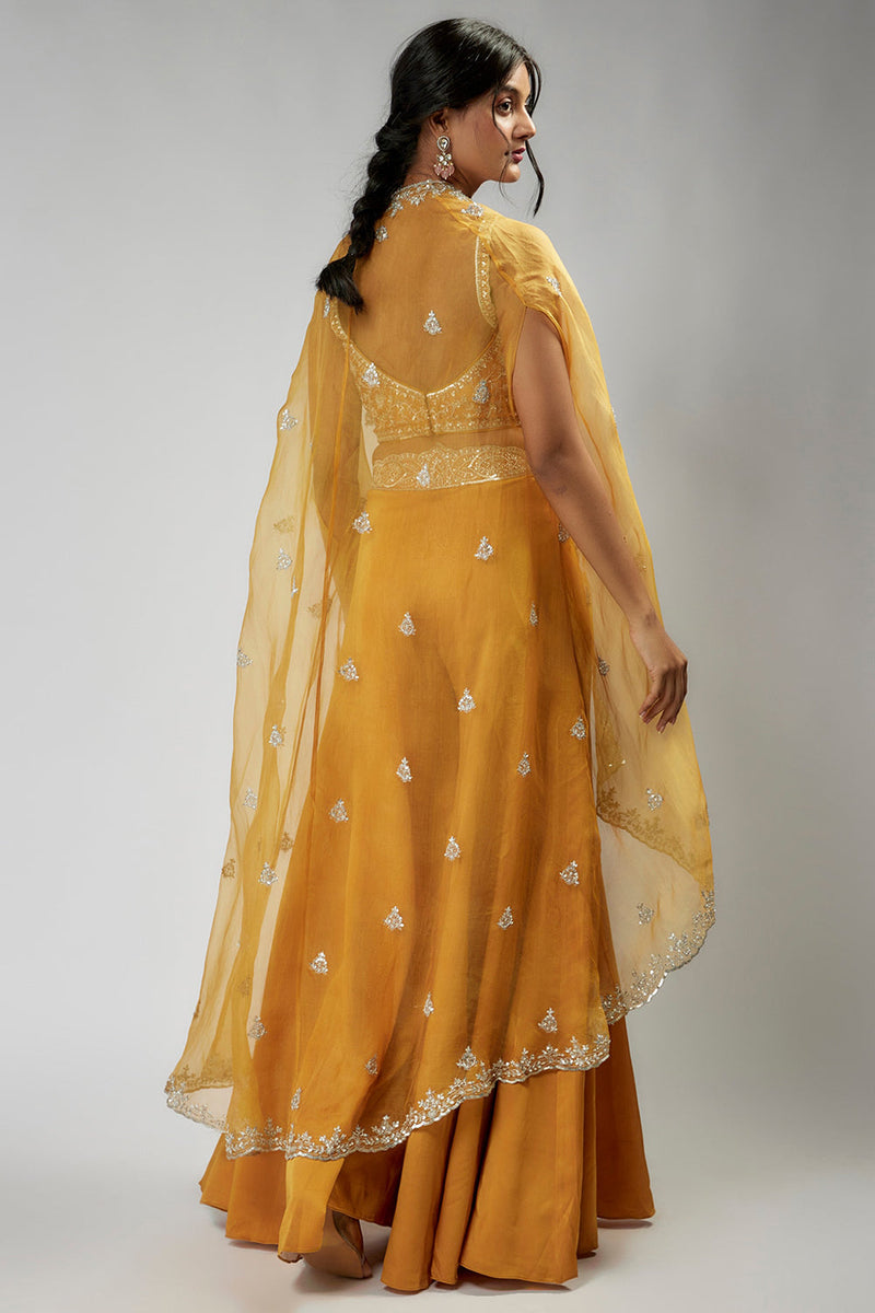 Tuscan Mustard Cape Sharara Set