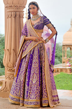 Purple Banarsi Bridal Lehenga Set