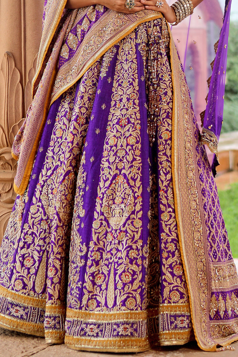 Purple Banarsi Bridal Lehenga Set