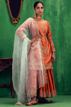 Rust Orange Flared Sharara Set