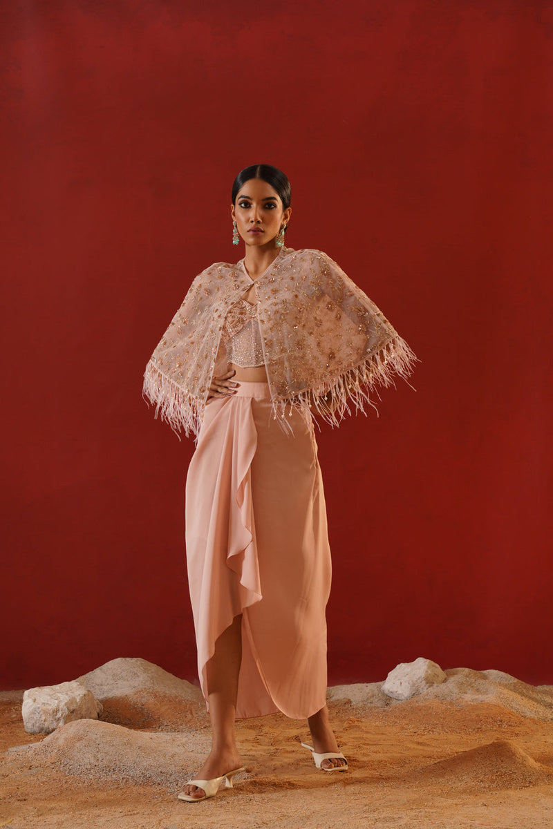 Blush Pink Satin Dhoti Set