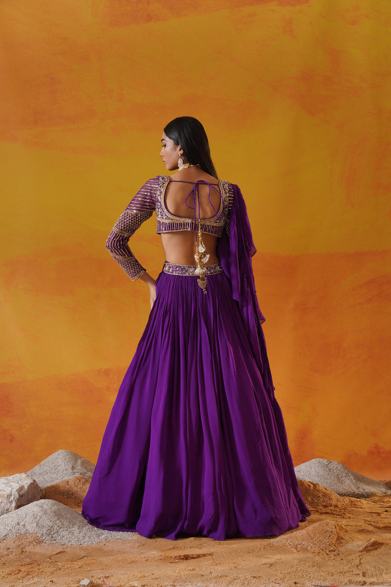 Buy Quail Purple Sleeveless Lehenga with Sequins and Mirror work