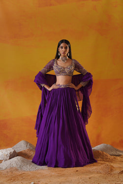 Purple Georgette Lehenga Choli Set