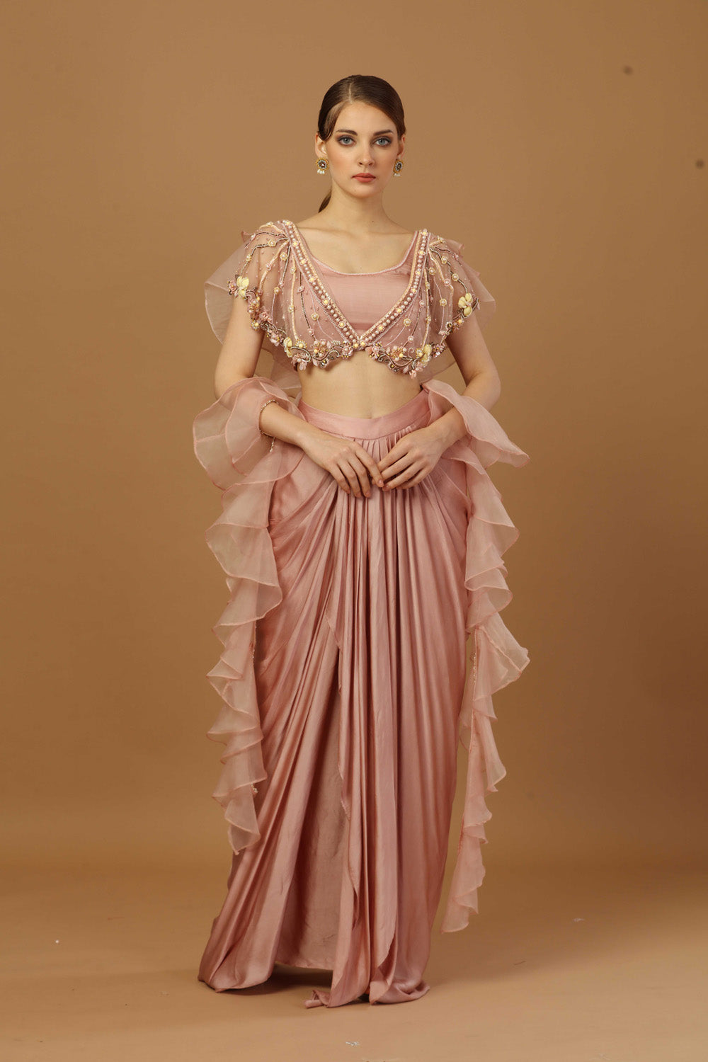 Drape Skirt With Layered Blouse Estie Couture