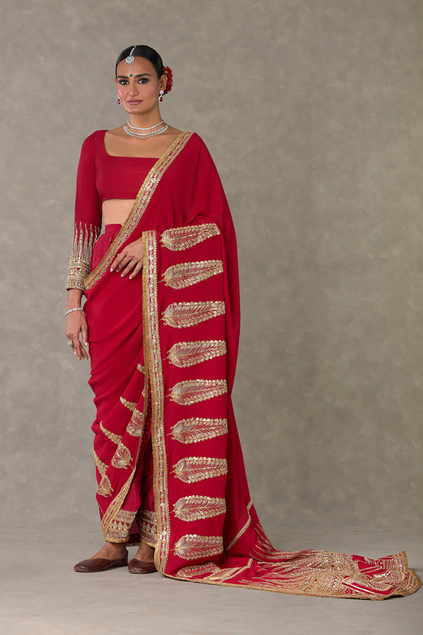 Red Son-Patti Saree