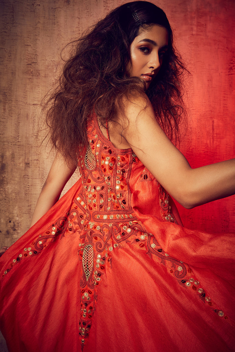 Orange Sleeveless Embroidered Jacket