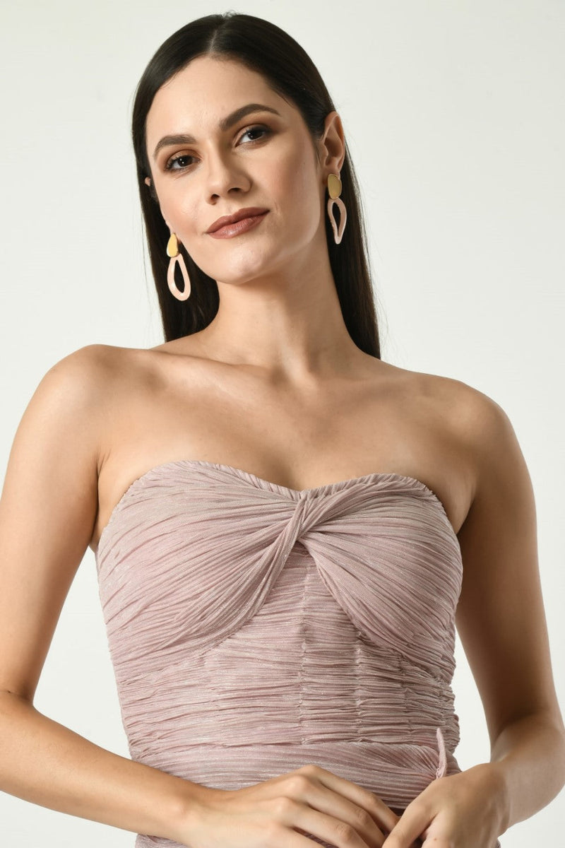 Pastel Pink Bling It - Tube Top Draped Gown In Pastel Baby Pink Crepe Material