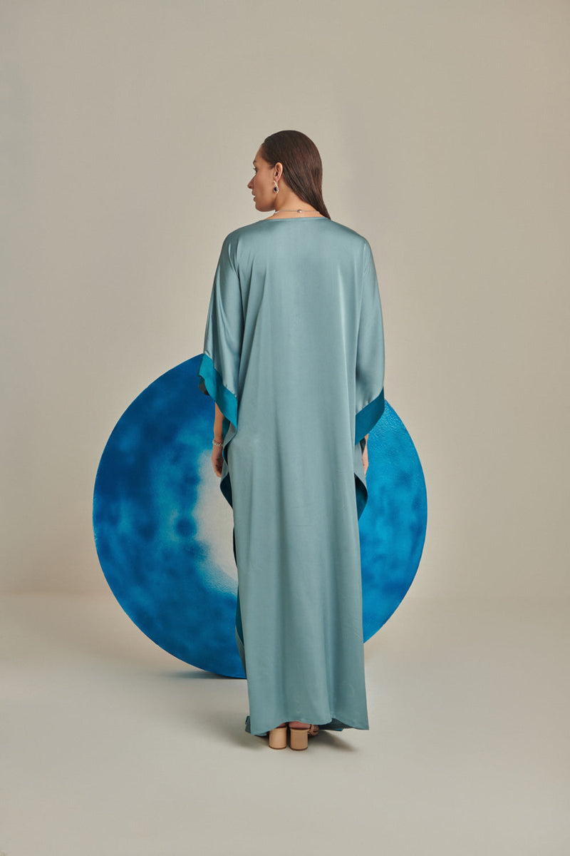 Sea Green Kaftan; Hand Embellished; Draped; Colour Blocking