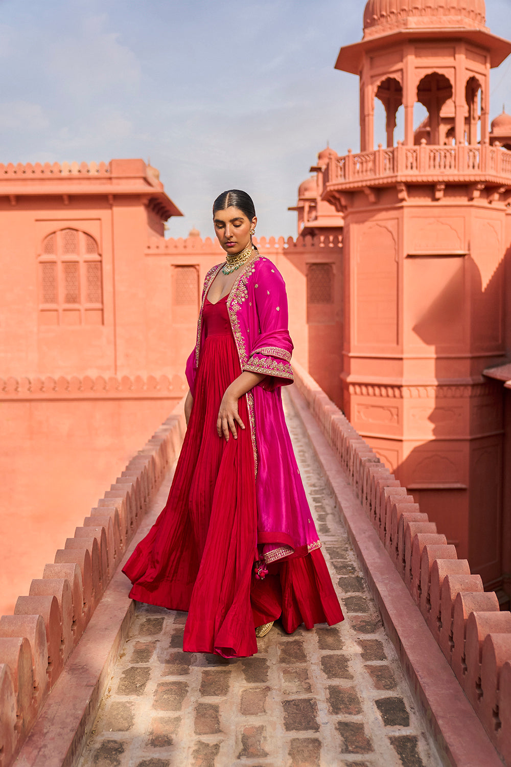 Rani Pink Printed Lehenga Set With Blouse & Dupatta – Estie Couture