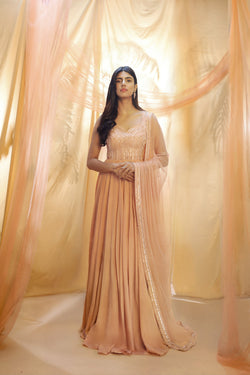 Peach Anarkali With Dupata