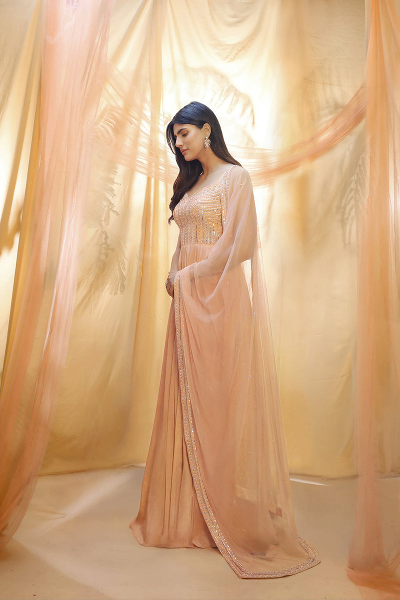 Peach Anarkali With Dupata