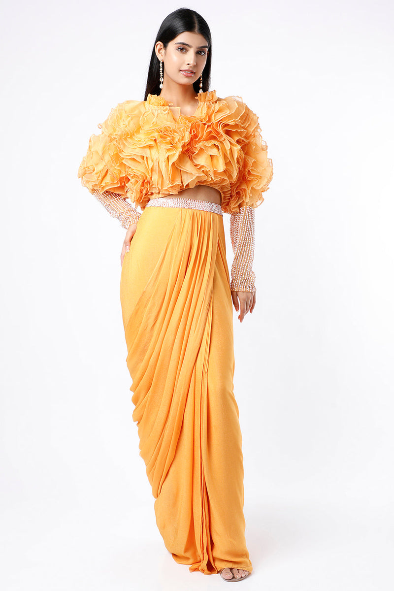 Yellow Ruffle Dhoti Set