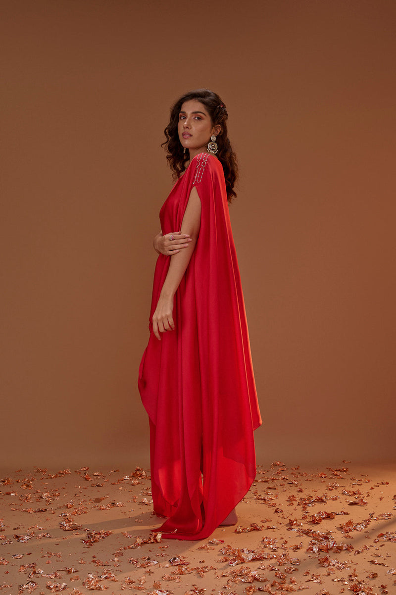 Red Pleated Kaftan