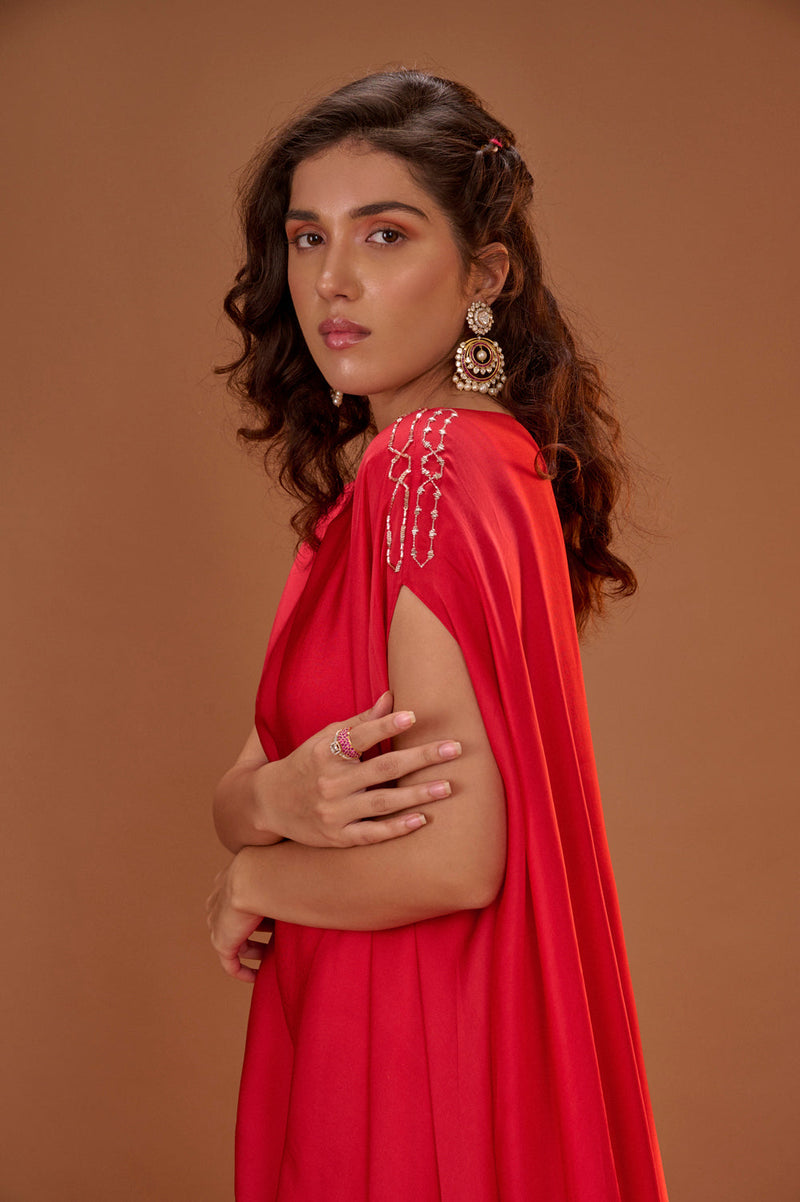 Red Pleated Kaftan