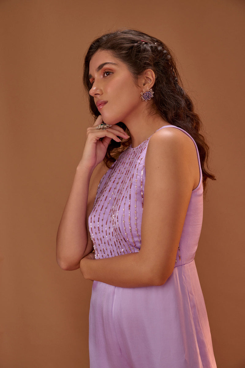 Lilac Hlater Neck Jumpsuit