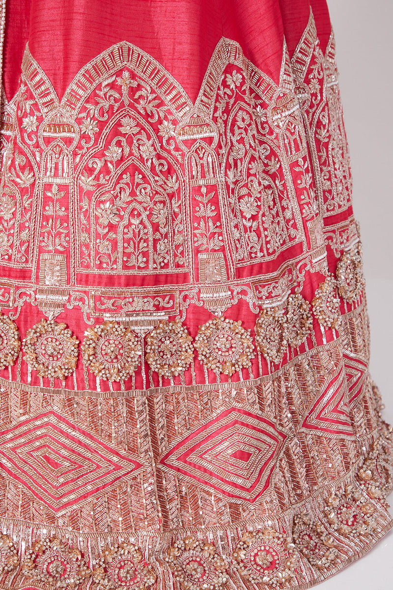 Pink Embroidered Lehenga With Blouse And Dupatta Set