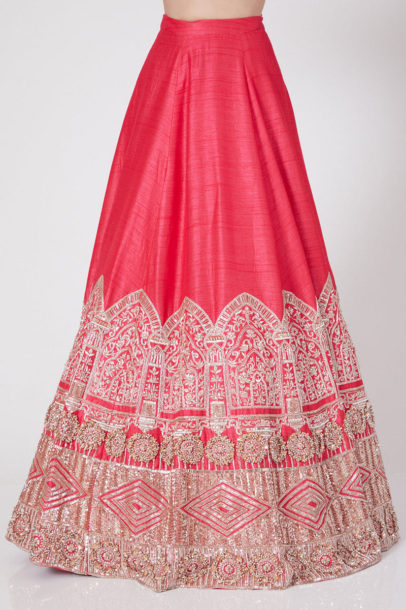 Pink Embroidered Lehenga With Blouse And Dupatta Set