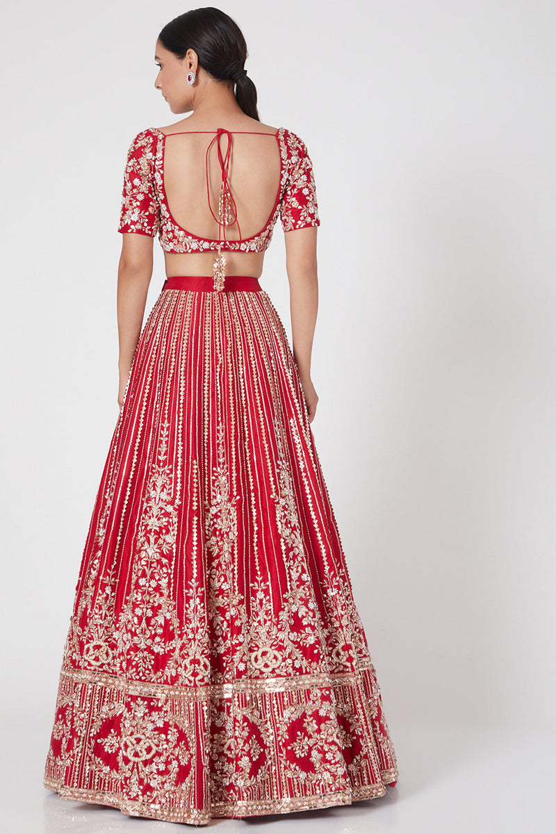 Red Embroidered Lehenga With Dupatta Set