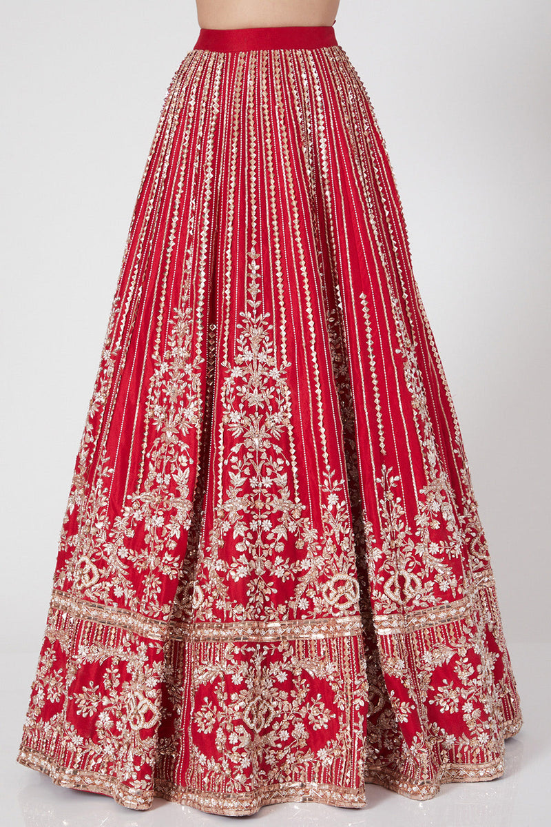 Red Embroidered Lehenga With Dupatta Set