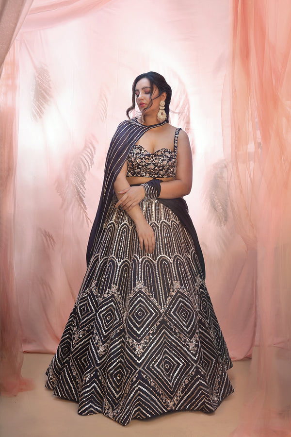 Navy Blue Drape Lehenga Set