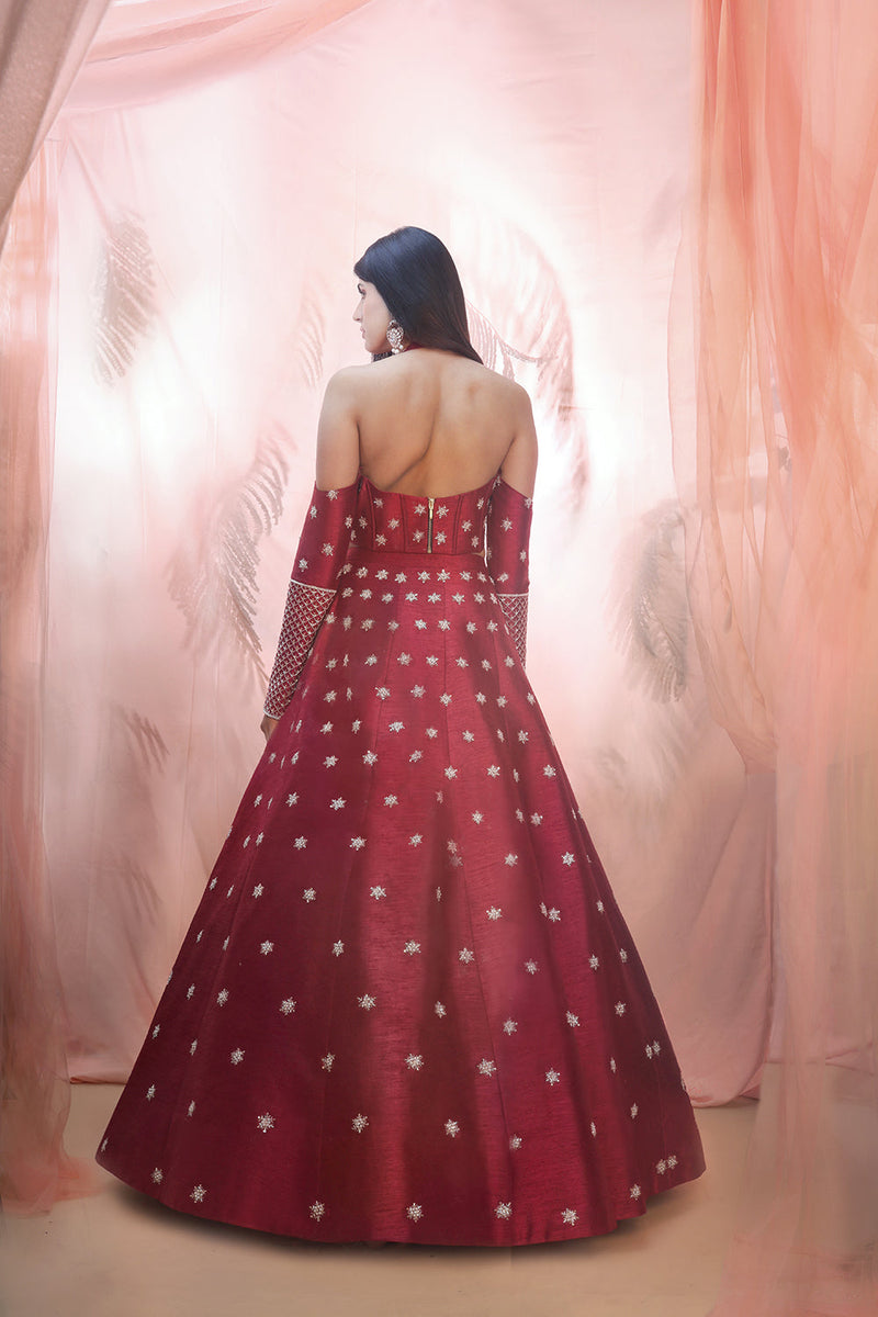 Cranberry Lehenga With A Corset Style Blouse