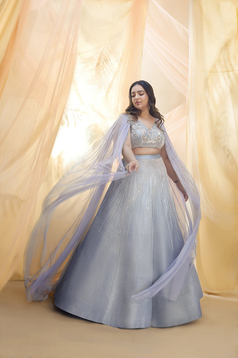 Lilac Blue Drape Lehenga