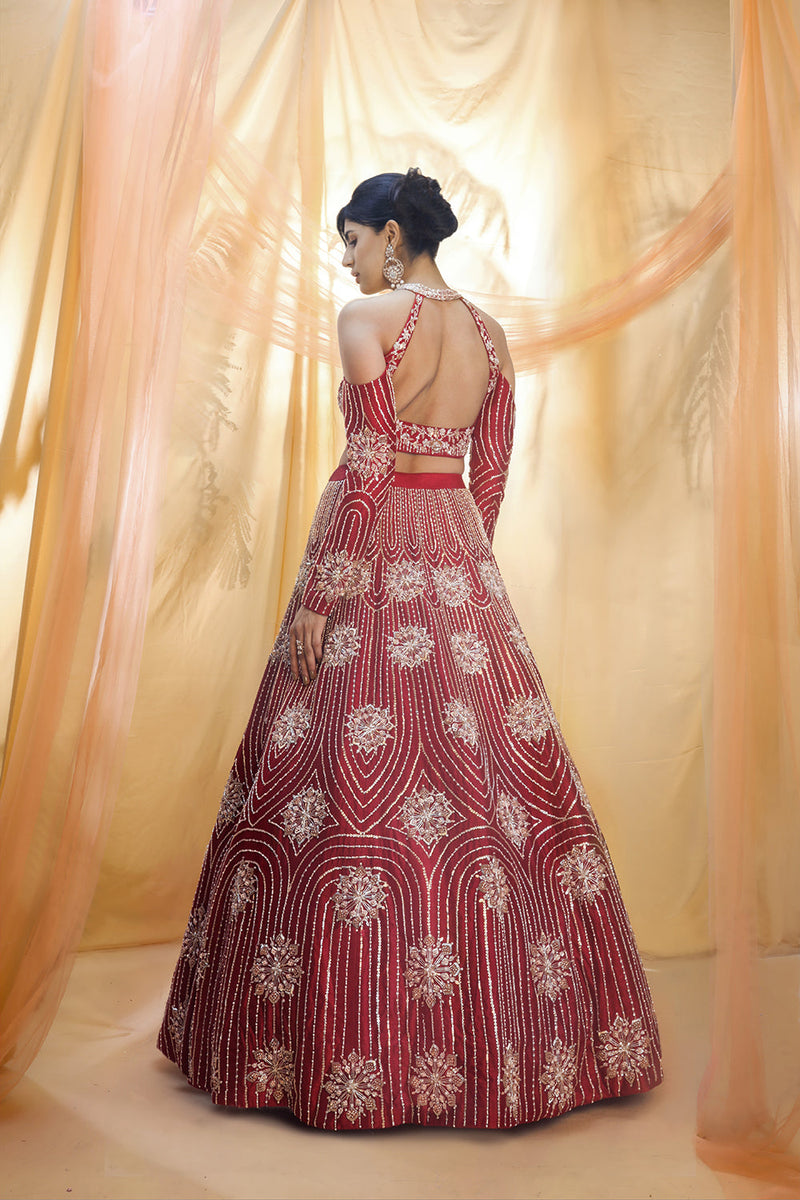 Heavy Red Lehenga With Halter Blouse