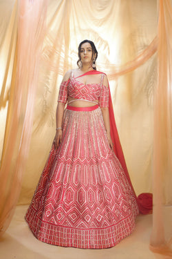 Hot Pink Hand Embroidered Lehenga Set