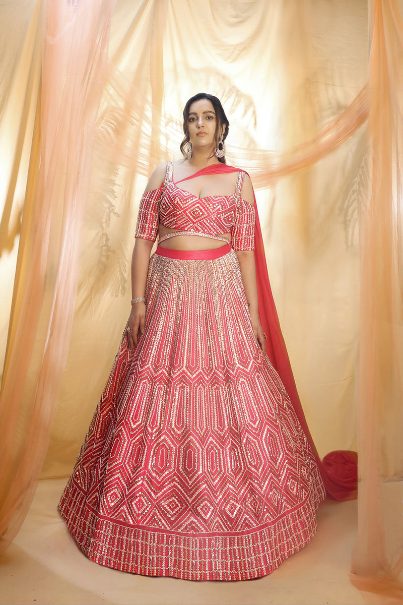 Hot Pink Hand Embroidered Lehenga Set