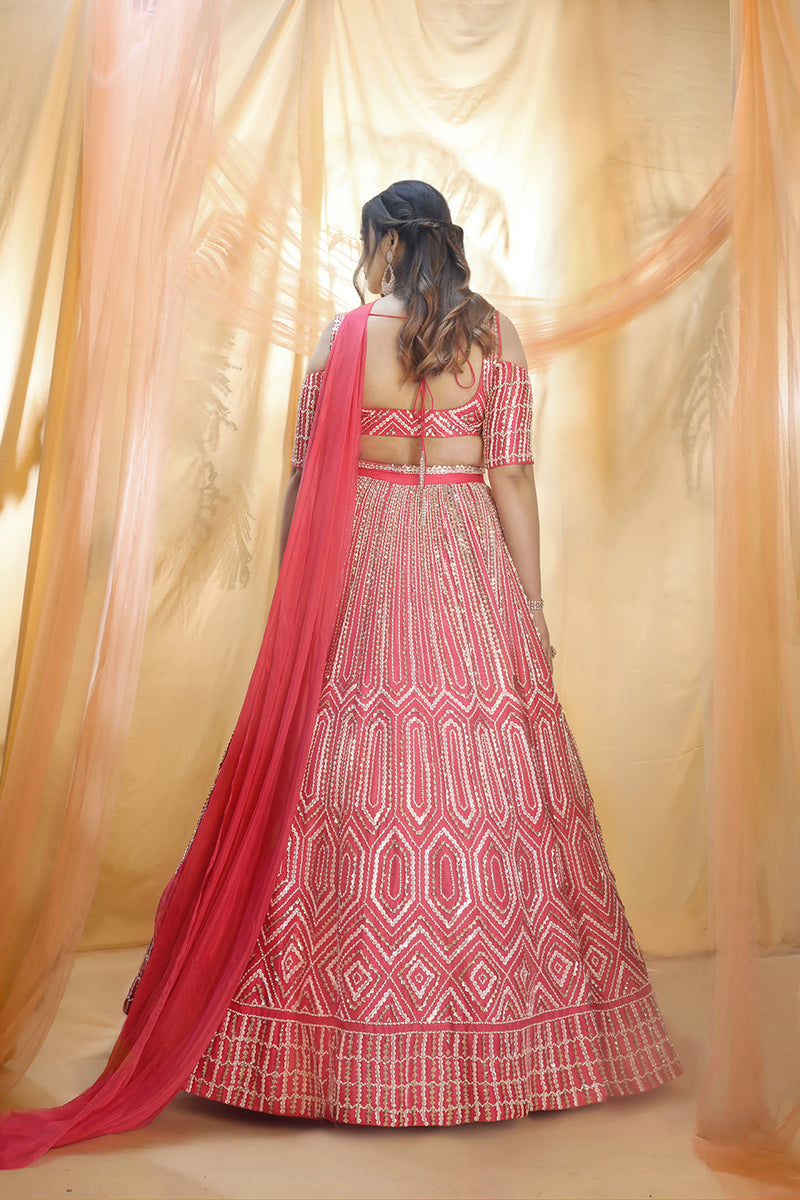 Hot Pink Hand Embroidered Lehenga Set