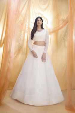 Off White Lehenga With A Embroidered Blouse