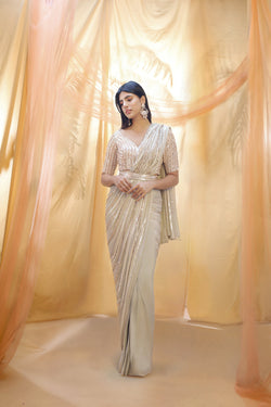 Sage Green Saree With Belt