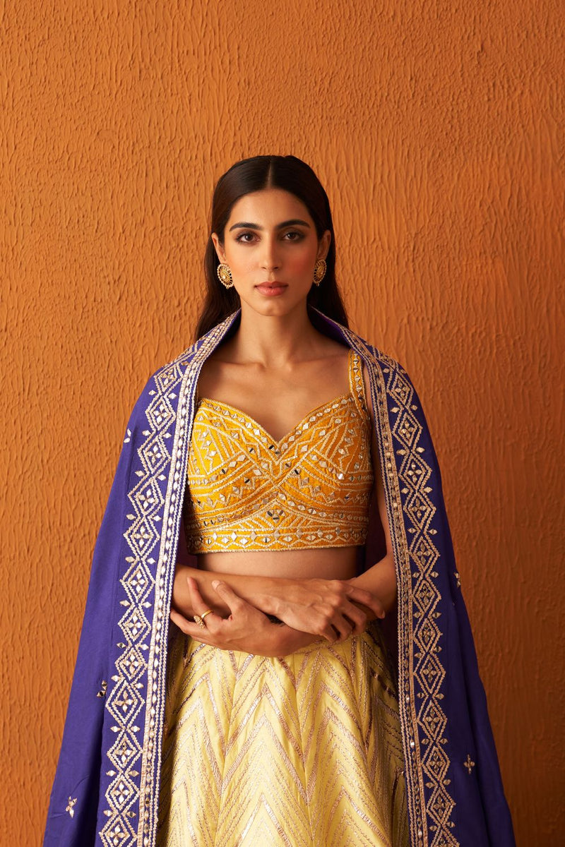 Yellow Raw Silk Lehnga Set