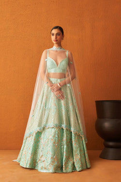 Sea Green Raw Silk Lehnga Set