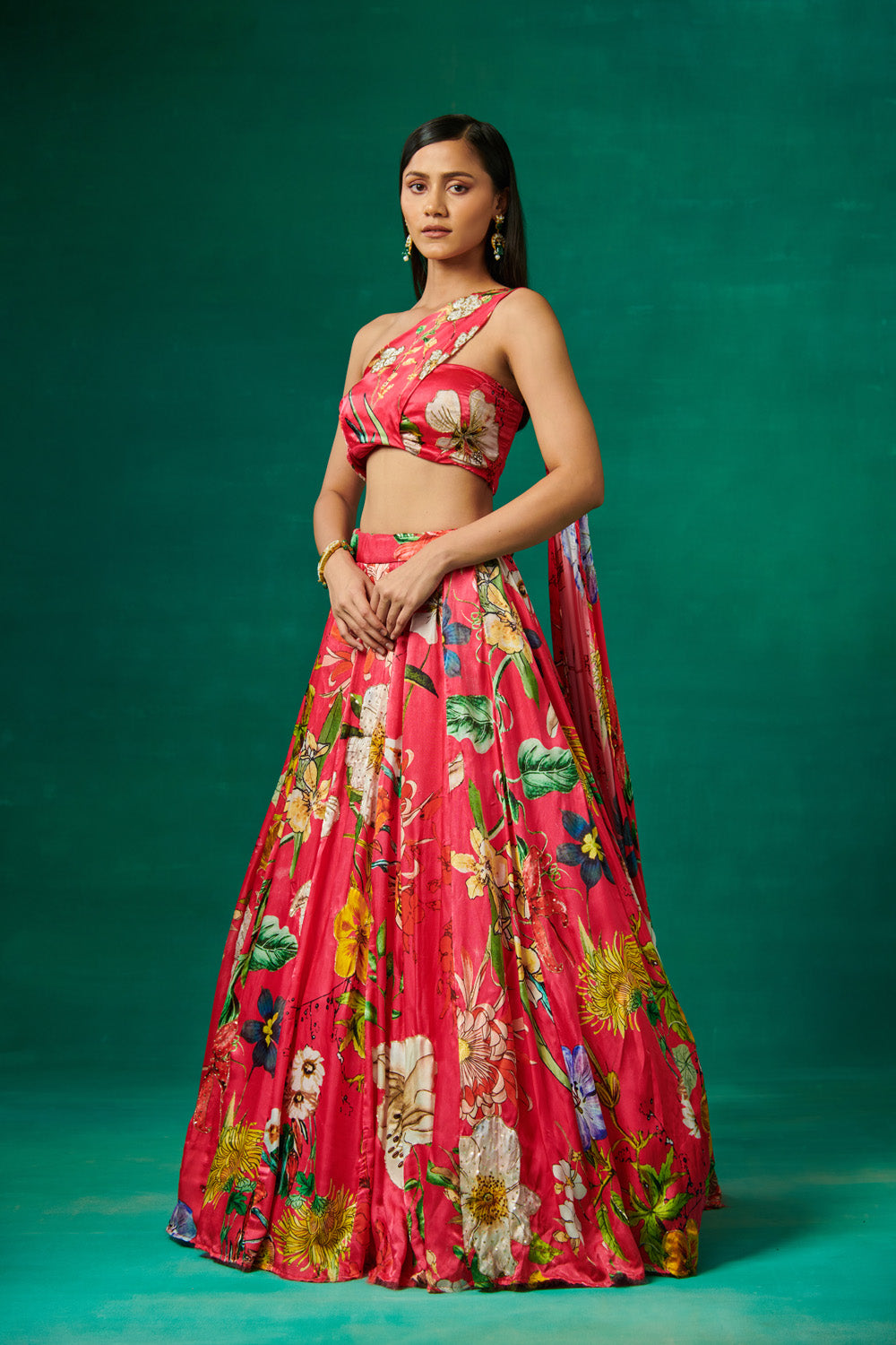 Rani Pink Printed Lehenga Set With Blouse & Dupatta – Estie Couture