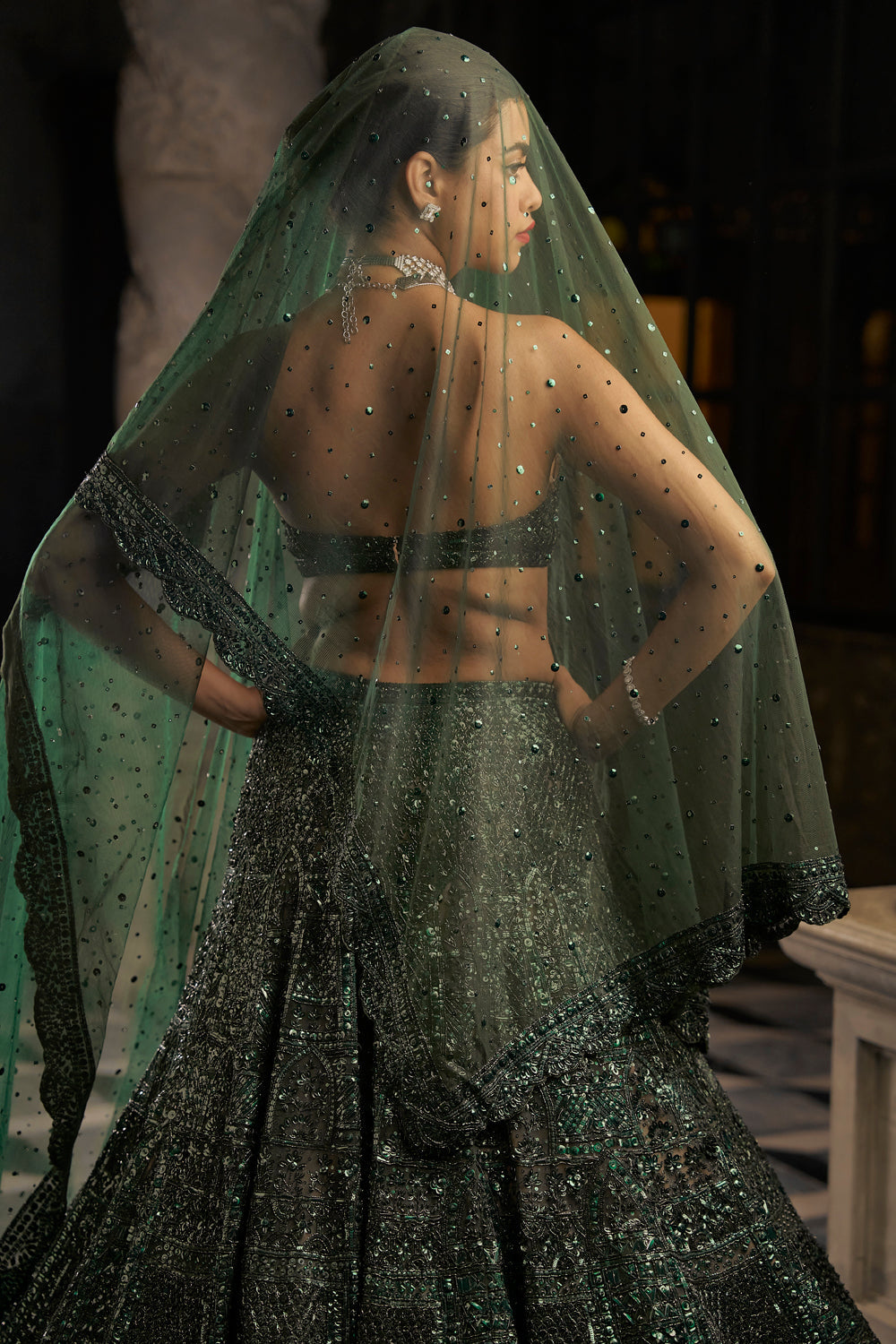 Emerald Green Sequin Lehenga Set – Estie Couture