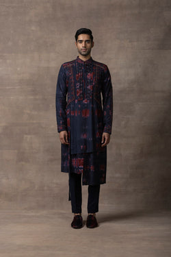 Navy & Red Tie Dye Kurta Set