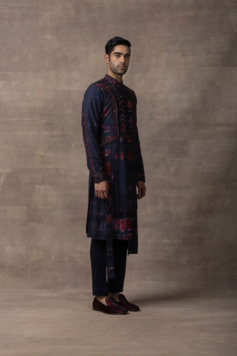 Navy & Red Tie Dye Kurta Set