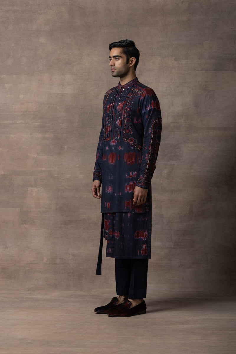 Navy & Red Tie Dye Kurta Set