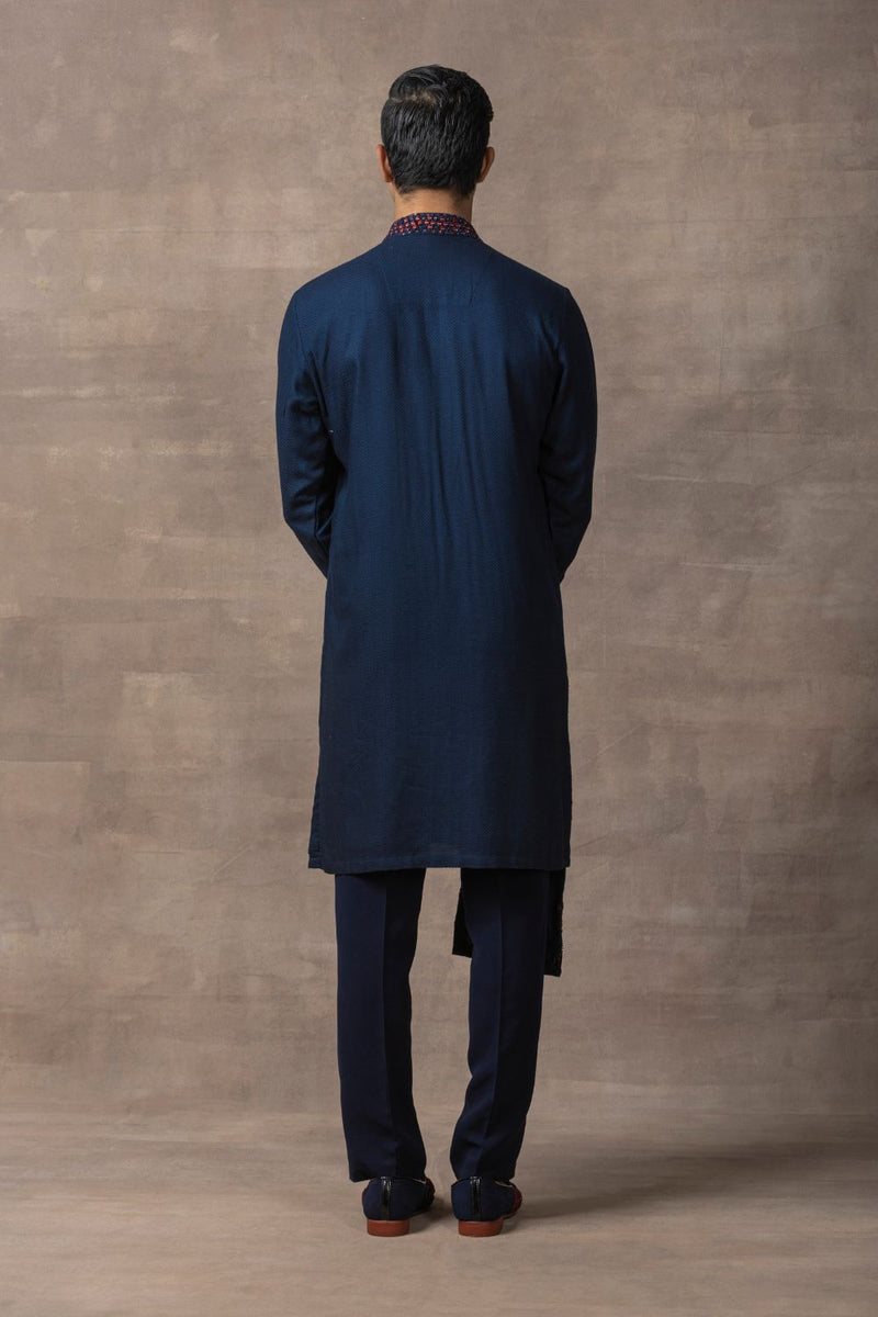 Navy Panel & Red Thread Work Kurta Set