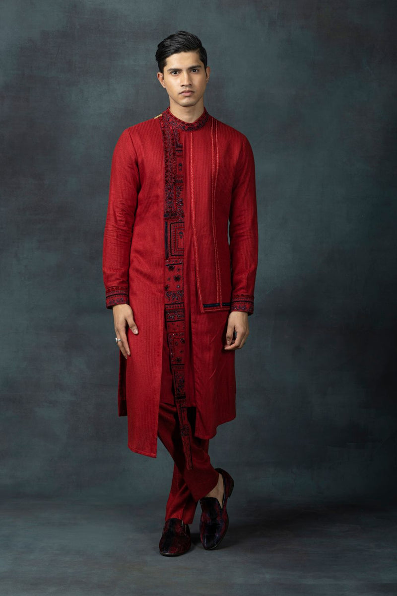 Ox Blood Red Panel Kurta Set