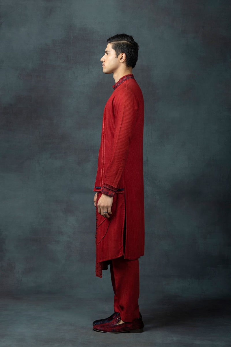 Ox Blood Red Panel Kurta Set