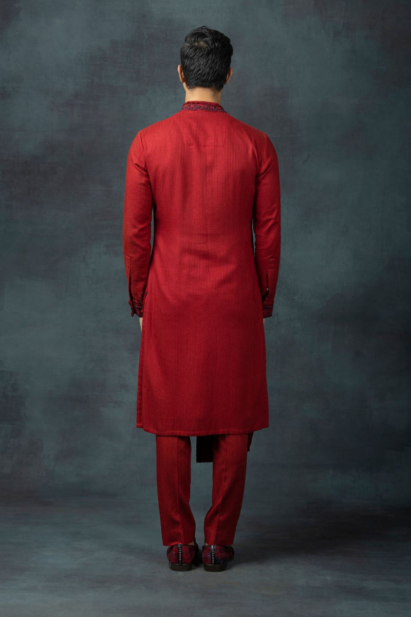 Ox Blood Red Panel Kurta Set