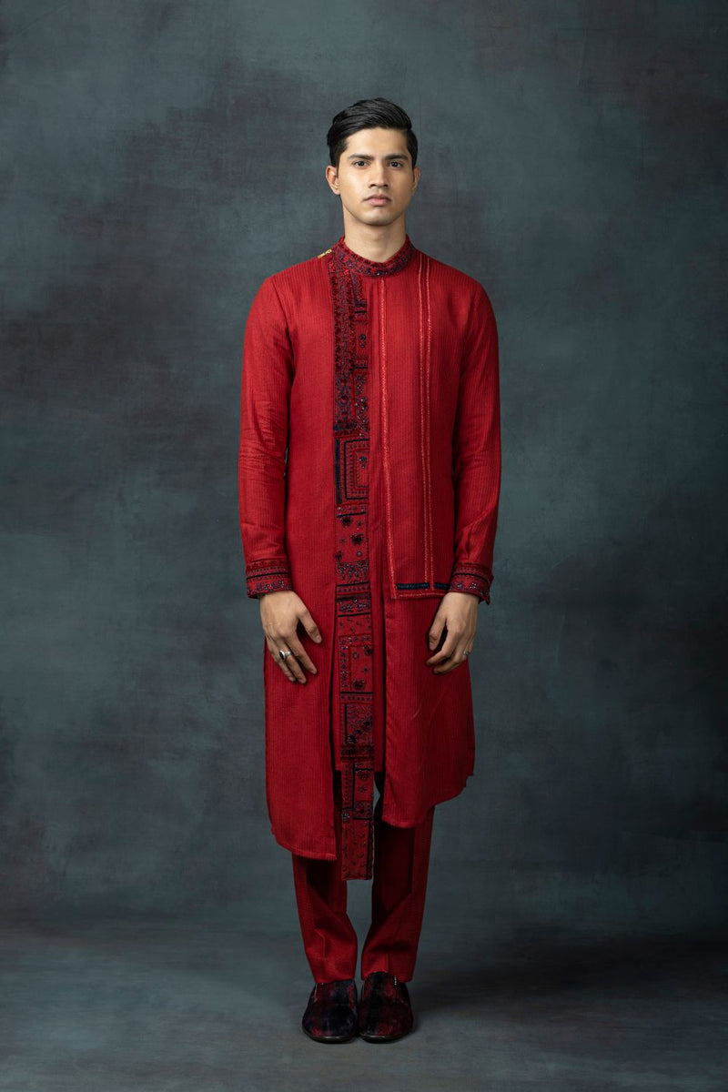 Ox Blood Red Panel Kurta Set