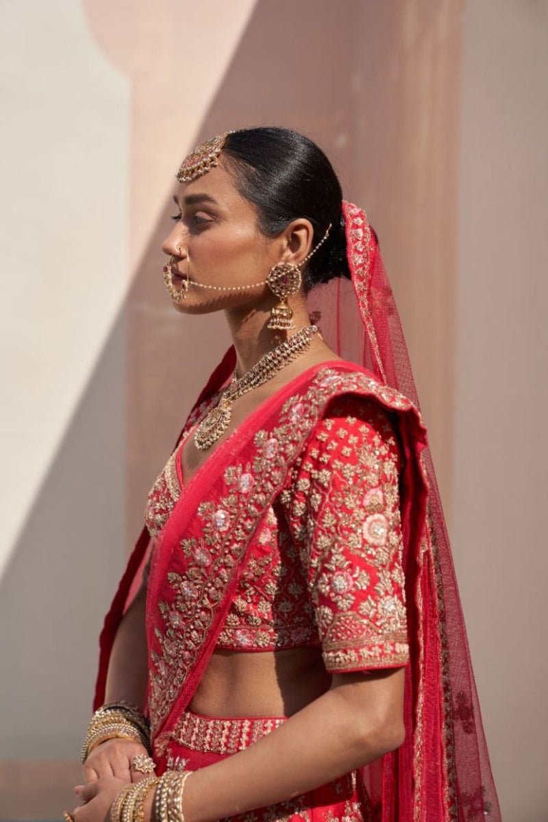 Red Double Dupatta Lehenga Set