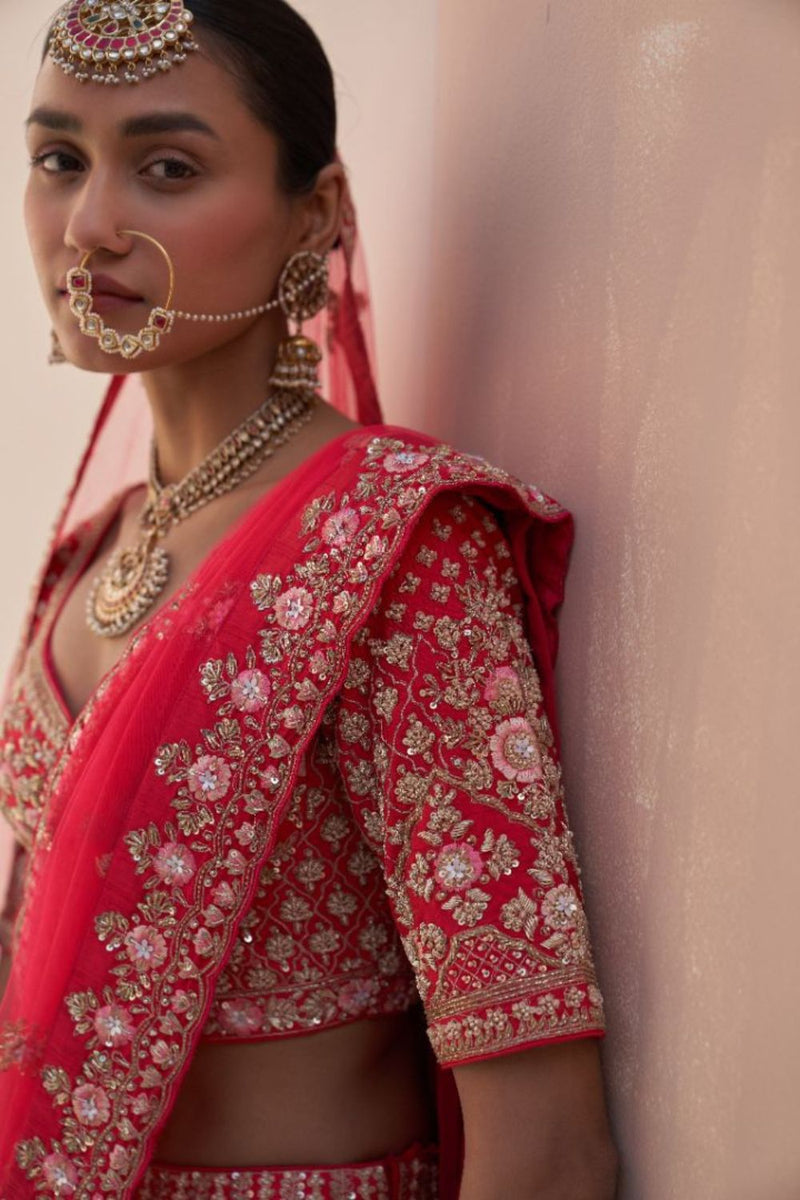 Red Double Dupatta Lehenga Set