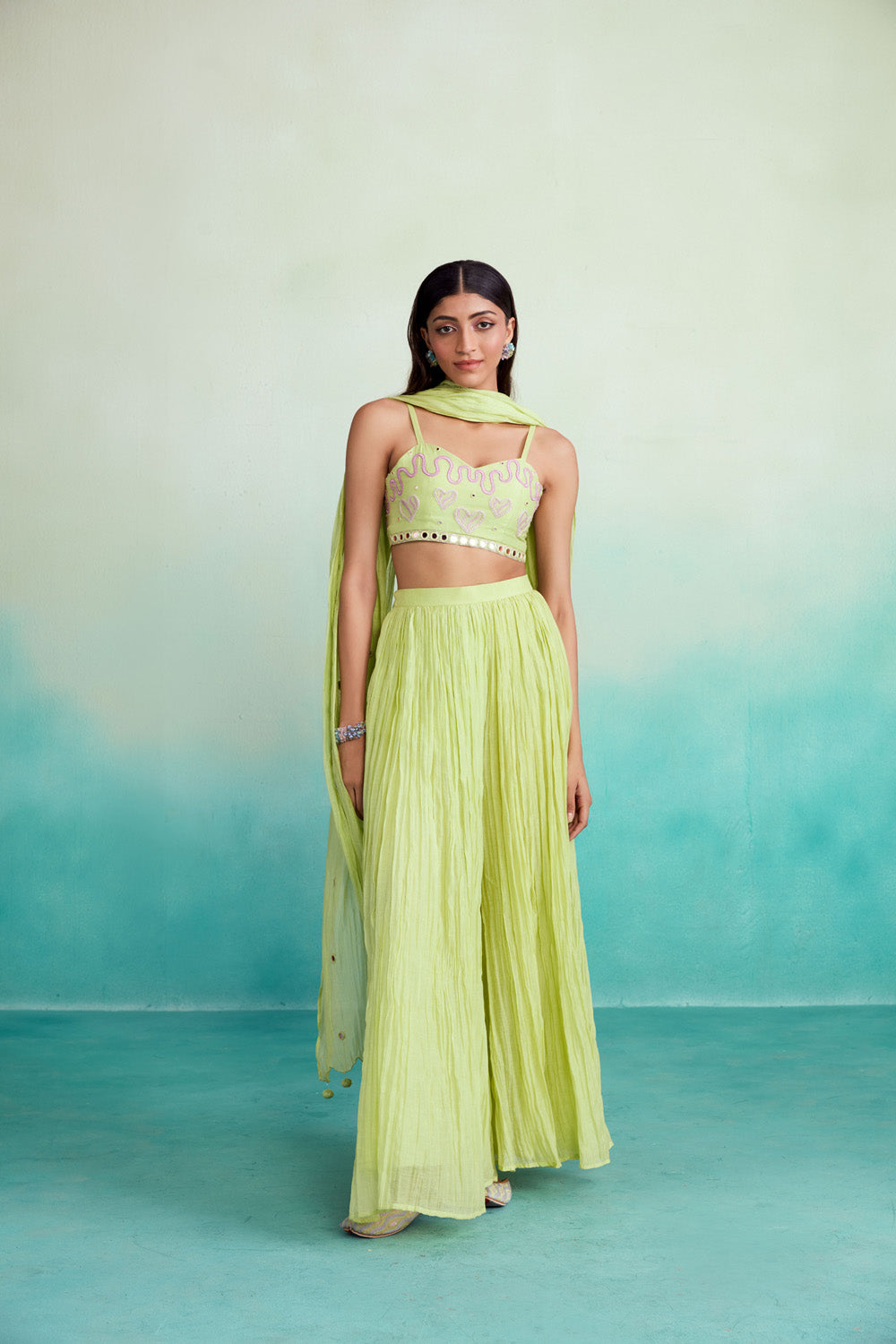 Embroidered bralette with sharara pants set – Estie Couture